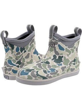 White Duck Camo Waterproof Ankle Rain Boots for Women - Rubber Fishing Shoes
